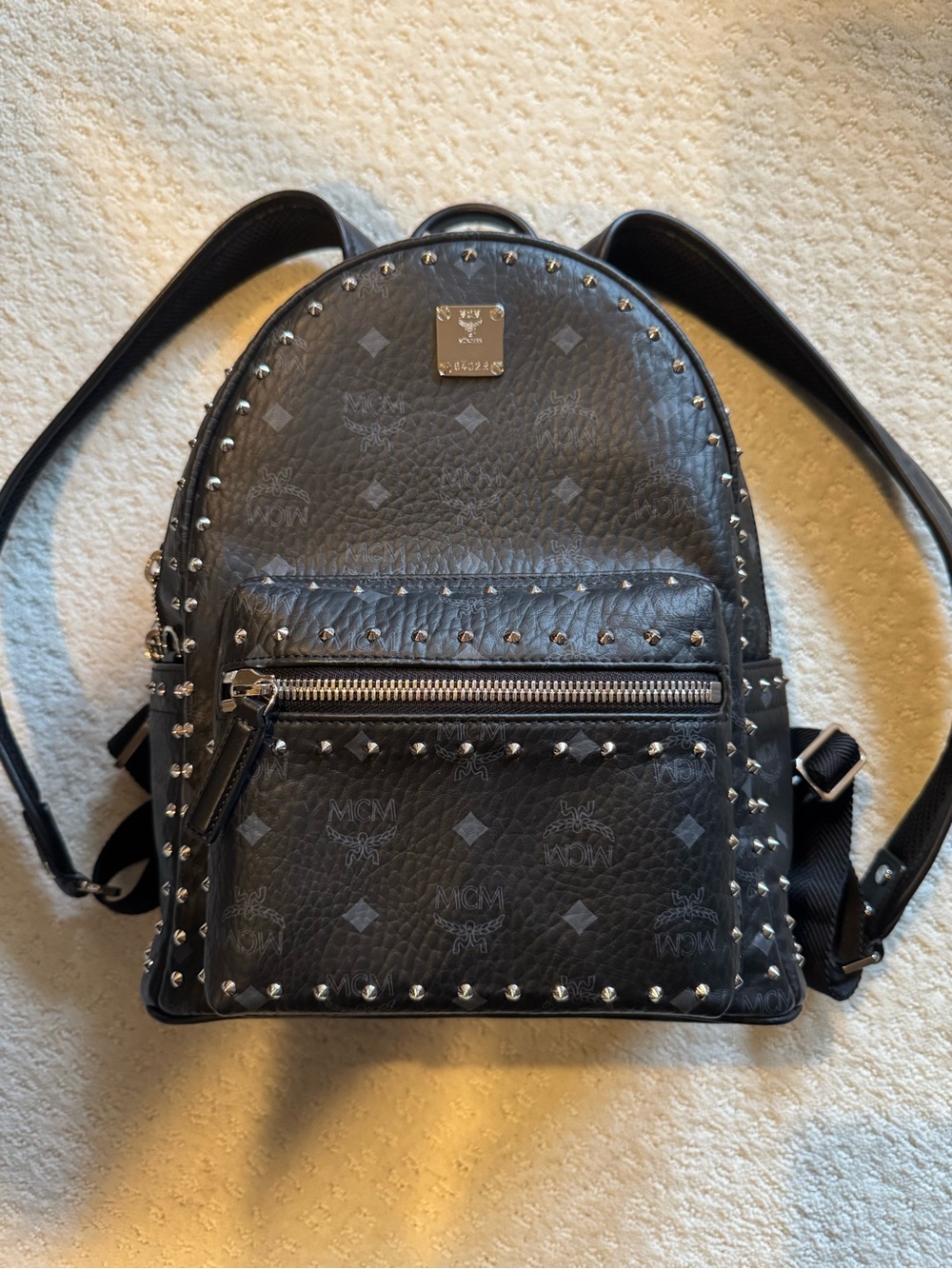 MCM Visetos Black Silver Studded Backpack